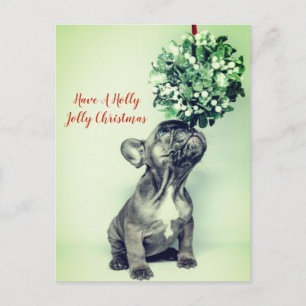 French Bulldog And Mistletoe Festive Christmas Feiertagspostkarte