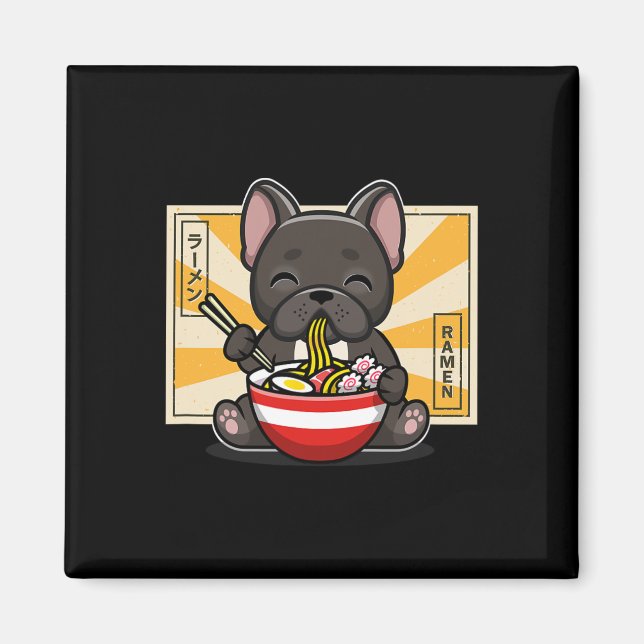 French Bulldog Anime Eating Noodle Magnet (Vorne)