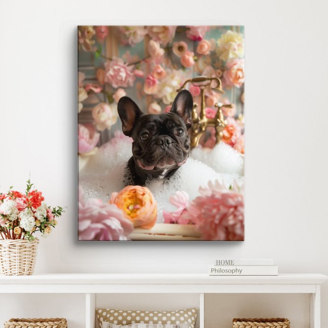 French Bulldog Art | Französische Küche in Badewan Leinwanddruck (Black French Bulldog Art)
