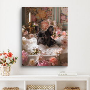 French Bulldog Art   Französische Küche in Badewan Leinwanddruck
