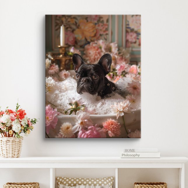 French Bulldog Art | Französische Küche in Badewan Leinwanddruck (Black Frenchie Art)