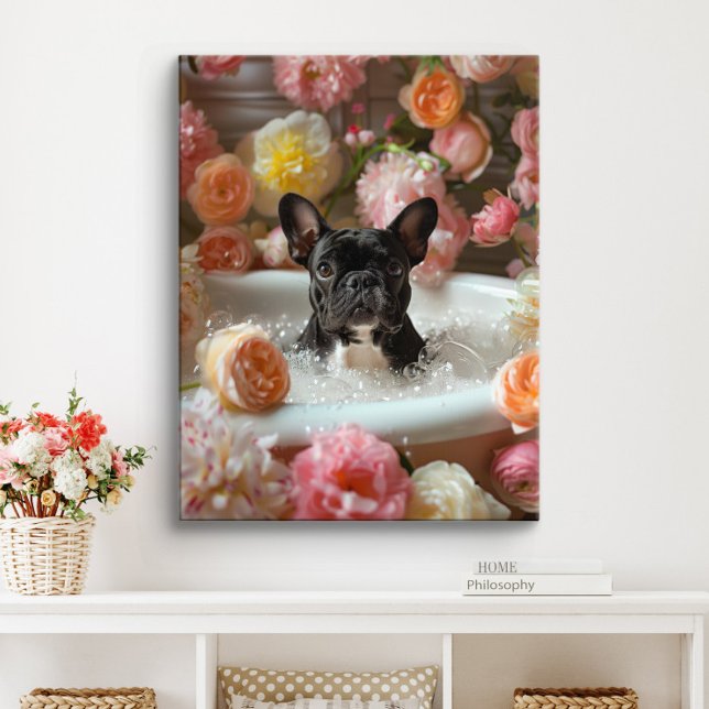 French Bulldog Art | Französische Küche in Badewan Leinwanddruck (Frenchie Art)