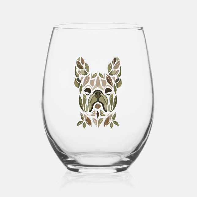 French Bulldog Art Weinglas Ohne Stiel (Vorderseite)