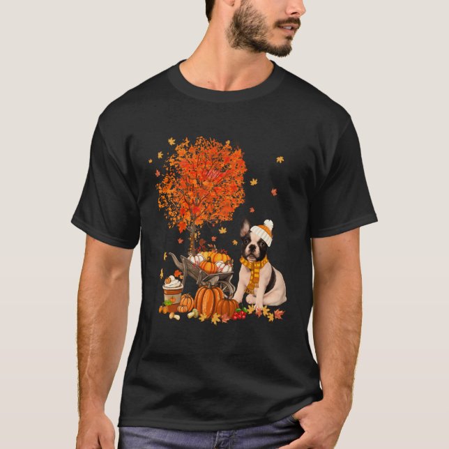 French Bulldog Autumn Fall Pumpkin Truck Mappe Tha T-Shirt (Vorderseite)