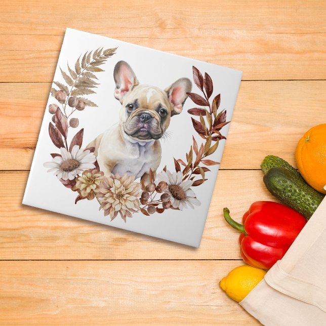French Bulldog Autumn Kreath Fliese (Von Creator hochgeladen)