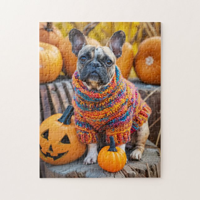 French Bulldog Autumn Pumpkins Puzzle (Vertikal)