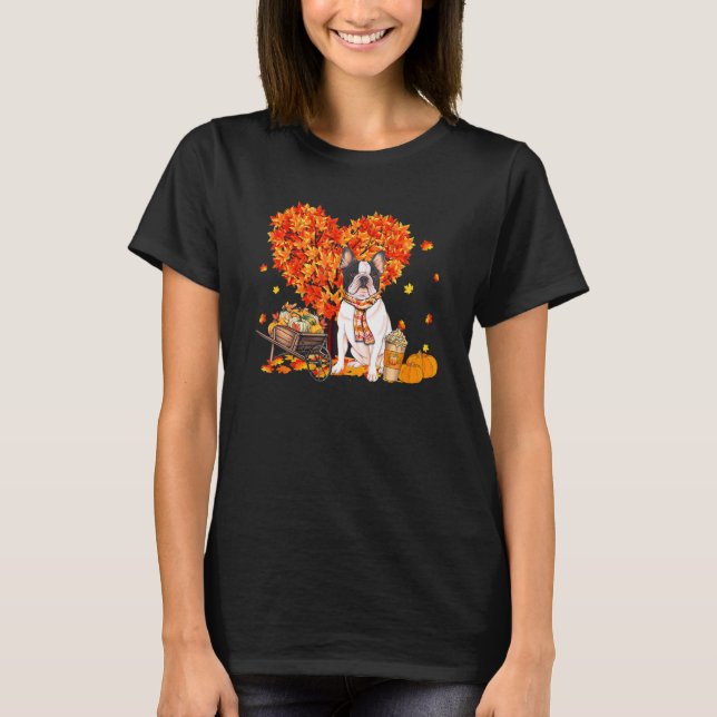 French Bulldog Autumn Tree Fall Leaves Pumpkin Dog T-Shirt (Vorderseite)