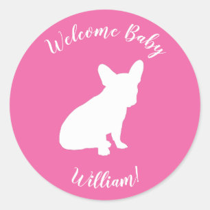 French Bulldog Baby Dusche Frenchie Pink Runder Aufkleber