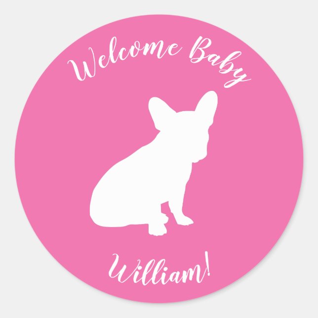 French Bulldog Baby Dusche Frenchie Pink Runder Aufkleber (Vorderseite)