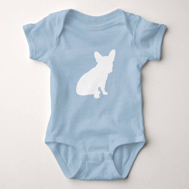 French Bulldog Baby Dusche Frenchy Frenchie Blue Baby Strampler (Vorderseite)