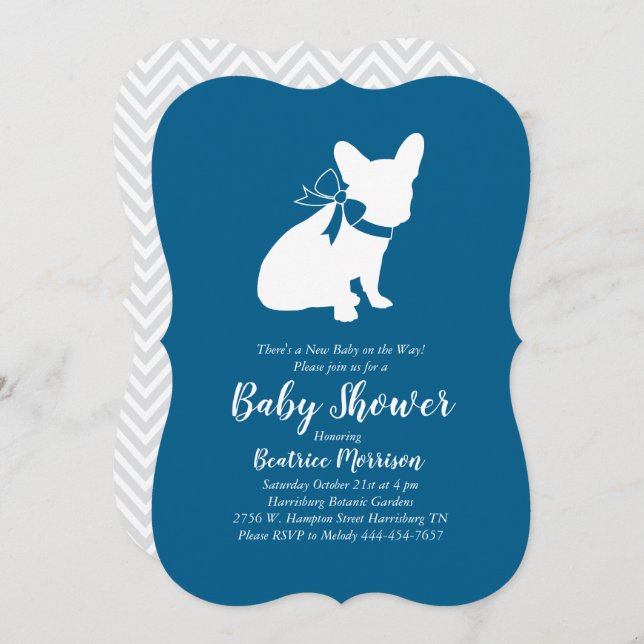 French Bulldog Baby Dusche Frenchy Frenchie Blue Einladung (Vorne/Hinten)