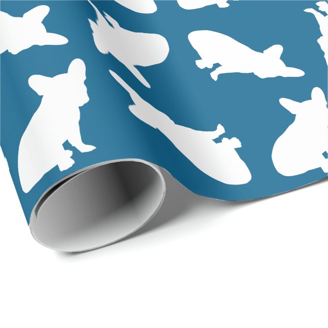 French Bulldog Baby Dusche Frenchy Frenchie Blue Geschenkpapier (Rolleneckpunkt)