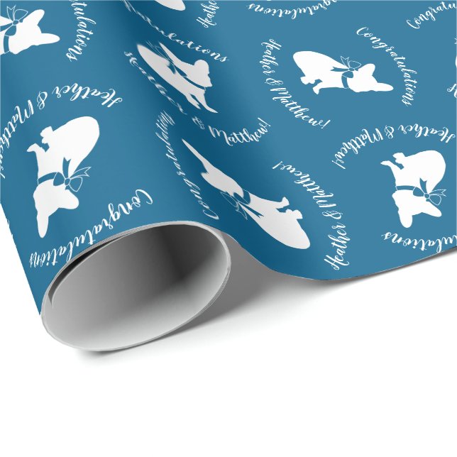 French Bulldog Baby Dusche Frenchy Frenchie Blue Geschenkpapier (Rolleneckpunkt)