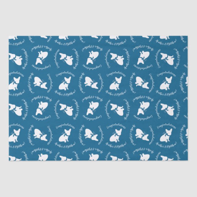 French Bulldog Baby Dusche Frenchy Frenchie Blue Seidenpapier (Vorderseite)
