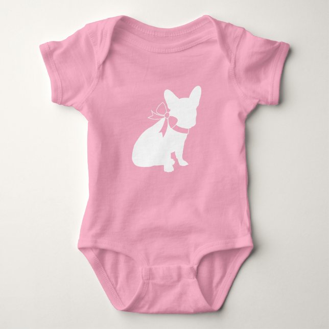 French Bulldog Baby Showroom Frenchy Frenchie Pink Baby Strampler (Vorderseite)