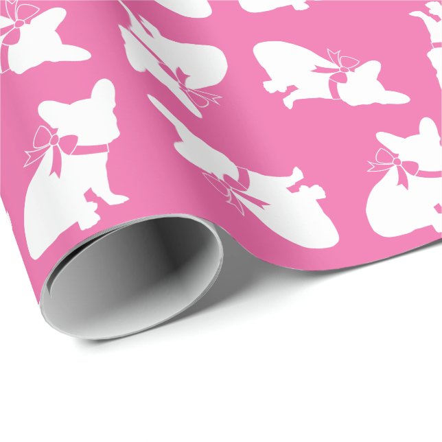 French Bulldog Baby Showroom Frenchy Frenchie Pink Geschenkpapier (Rolleneckpunkt)