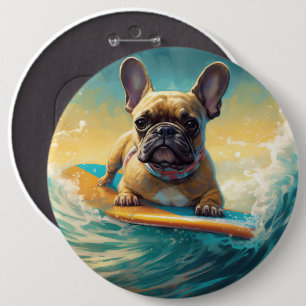 French Bulldog Beach Surfing Malerei Button