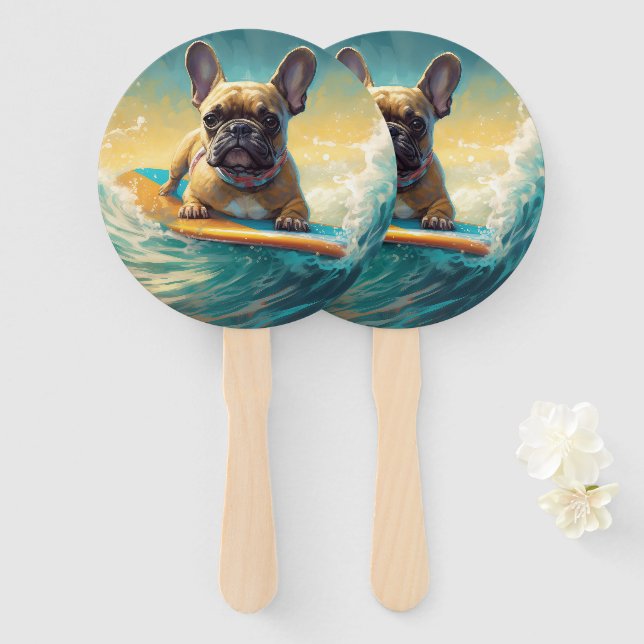 French Bulldog Beach Surfing Malerei Fächer (Vorne und Hinten)