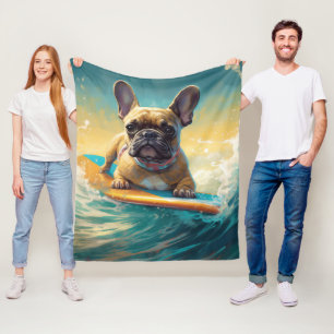 French Bulldog Beach Surfing Malerei Fleecedecke