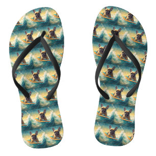 French Bulldog Beach Surfing Malerei Flip Flops
