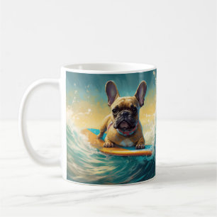 French Bulldog Beach Surfing Malerei Kaffeetasse