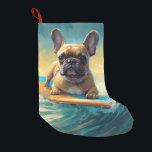 French Bulldog Beach Surfing Malerei Kleiner Weihnachtsstrumpf<br><div class="desc">Tauchen Sie ein in die spielerische Welt des Kaninchen-Abenteuers mit diesem faszinierenden Bild. Ein gepflegter Hund geht zu den Wellen und reitet geschickt auf einem sonnengeküssten Strand. Das lebendige Kunstwerk vereint wunderbar das Wesentliche der Erregung am Strand, während der Hund furchtlos auf den Wellen reitet und den Geist von Spaß...</div>