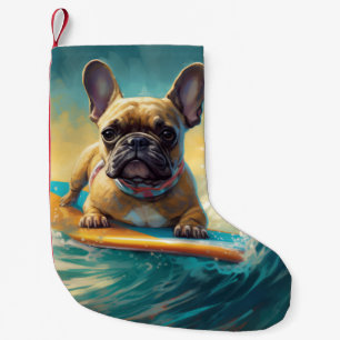 French Bulldog Beach Surfing Malerei Kleiner Weihnachtsstrumpf
