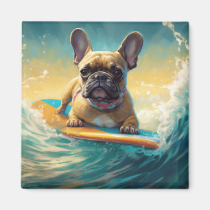 French Bulldog Beach Surfing Malerei Magnet