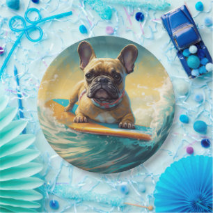French Bulldog Beach Surfing Malerei Pappteller