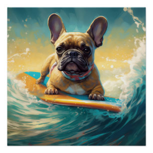 French Bulldog Beach Surfing Malerei Poster