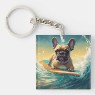 French Bulldog Beach Surfing Malerei Schlüsselanhänger