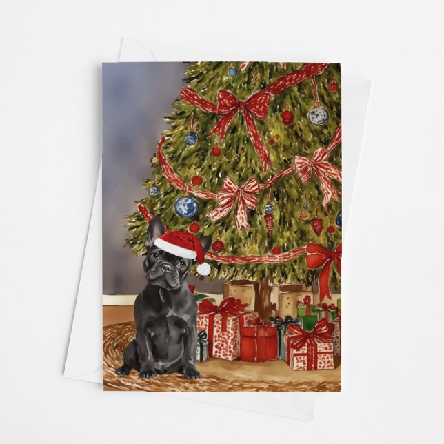 French Bulldog - Black Watercolor Christmas Tree Karte (Von Creator hochgeladen)