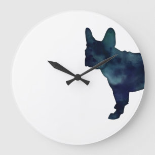 French Bulldog Black Watercolor Silhouette Große Wanduhr