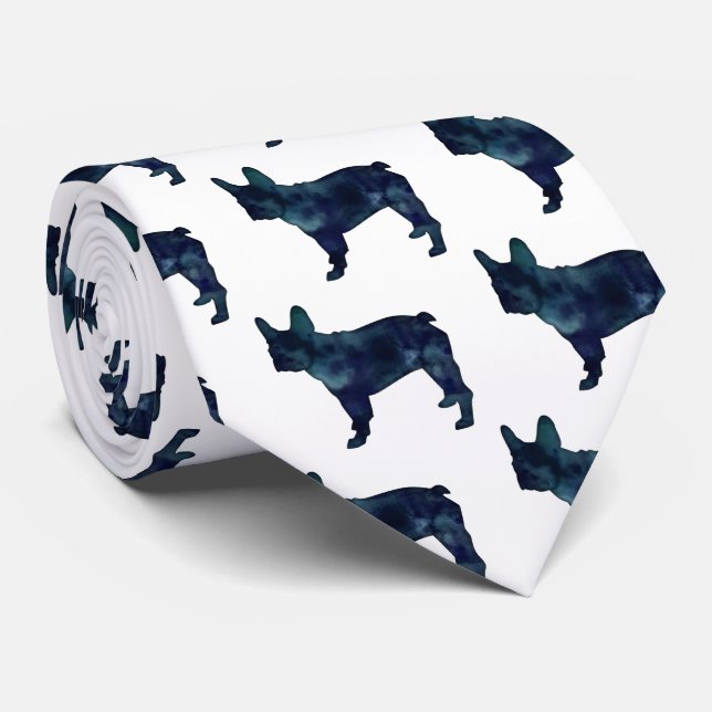 French Bulldog Black Watercolor Silhouette Krawatte (Gerollt)