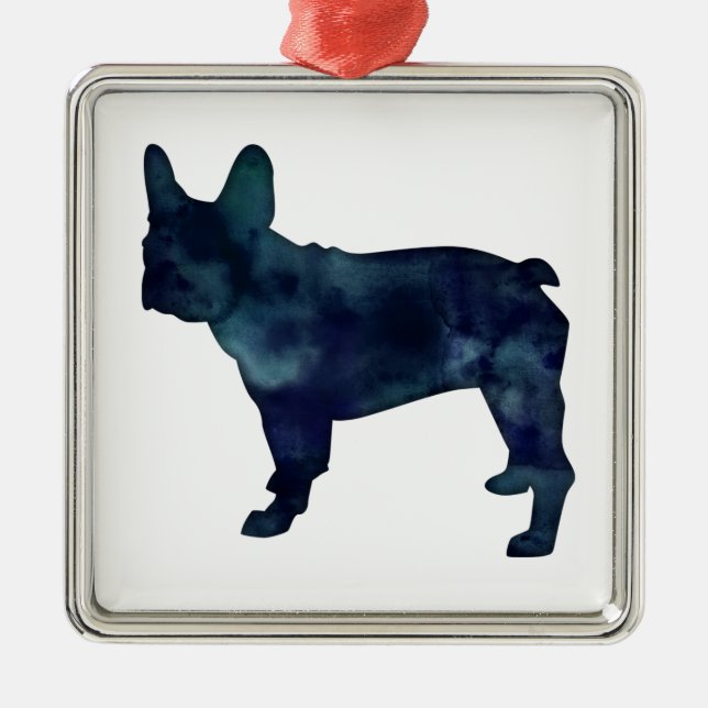 French Bulldog Black Watercolor Silhouette Silbernes Ornament (Vorne)