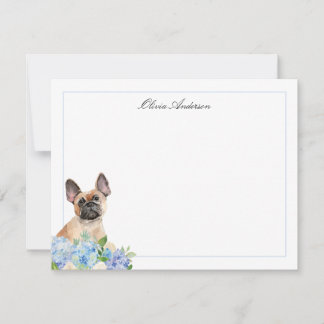 French Bulldog Blue Hydrangea Personalisiert Mitteilungskarte