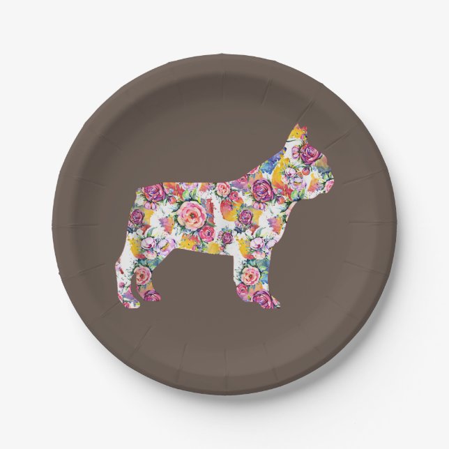 French Bulldog Blume Pattern Frenchie Bulldogs Pappteller (Vorderseite)