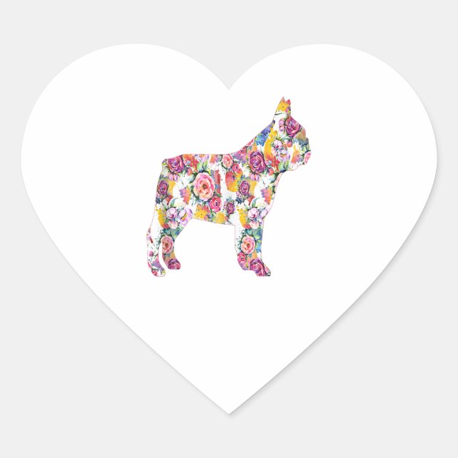 French Bulldog Blume Pattern Gift Herz-Aufkleber (Vorderseite)