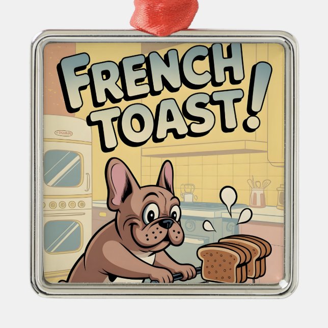 French Bulldog Breakfast Cartoon Art Ornament Aus Metall (Vorne)