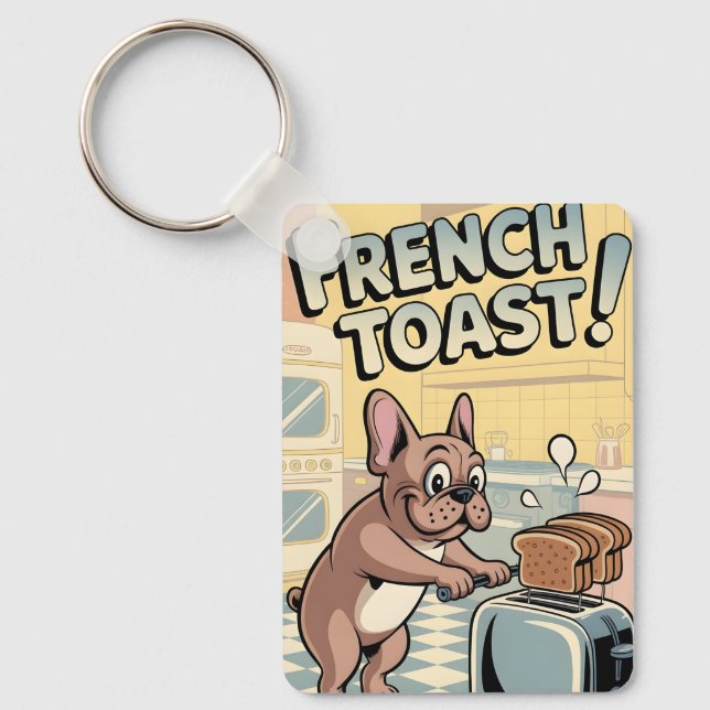 French Bulldog Breakfast Cartoon Art Schlüsselanhänger (Vorderseite)