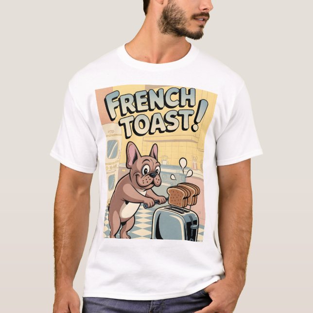 French Bulldog Breakfast Cartoon Art T-Shirt (Vorderseite)