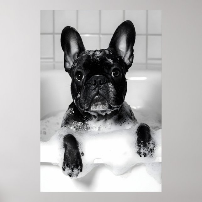 French Bulldog Bubble Bath Print, Funny Dog Poster (Vorne)