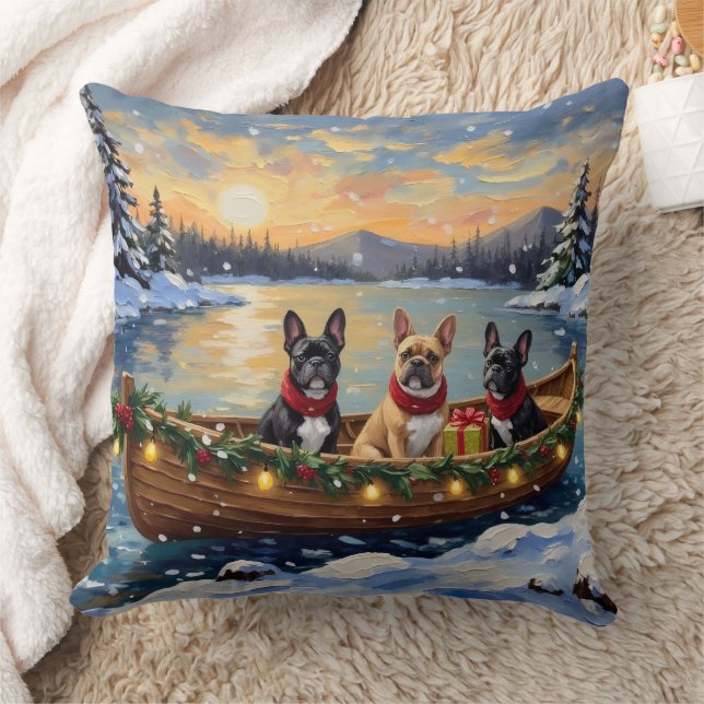 French Bulldog Christmas Boat Holiday Kissen (Decke)