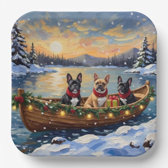 French Bulldog Christmas Boat Holiday Pappteller (Vorderseite)