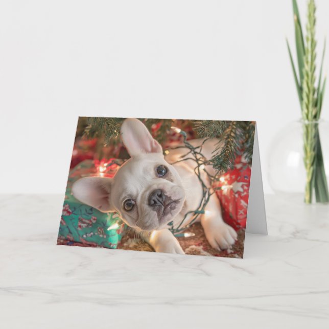 French Bulldog Christmas Card – Puppy in Lights Karte (Vorderseite)