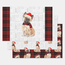 French Bulldog Christmas Dog und Kariert Geschenkpapier Set