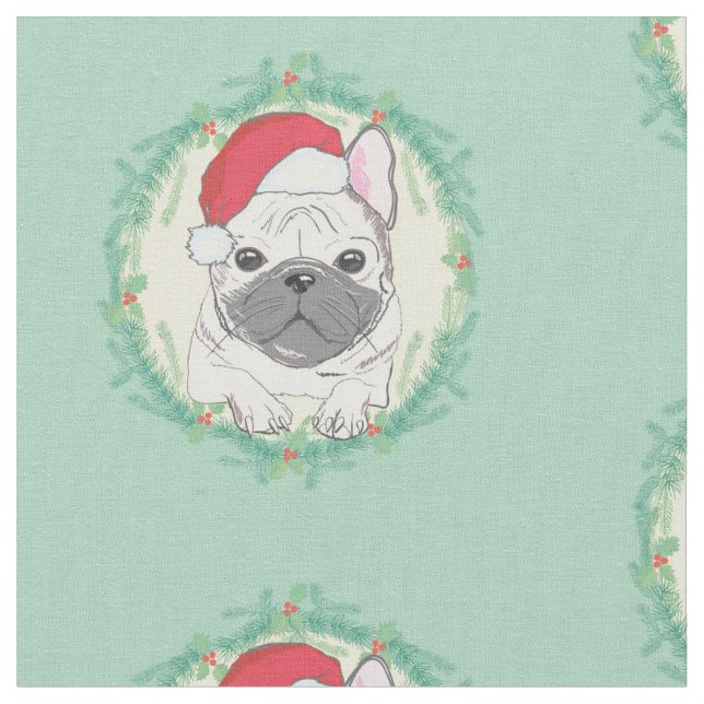 French Bulldog Christmas Fabric Stoff (Nahaufnahme)
