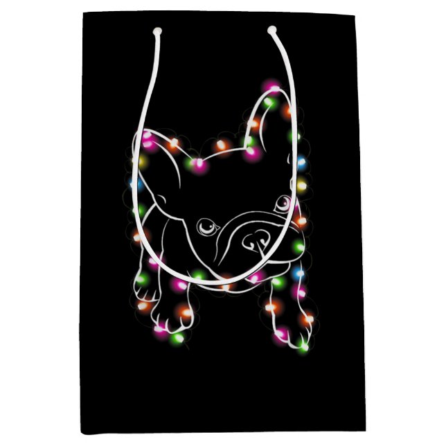 French Bulldog Christmas Light Mittlere Geschenktüte (Vorderseite)