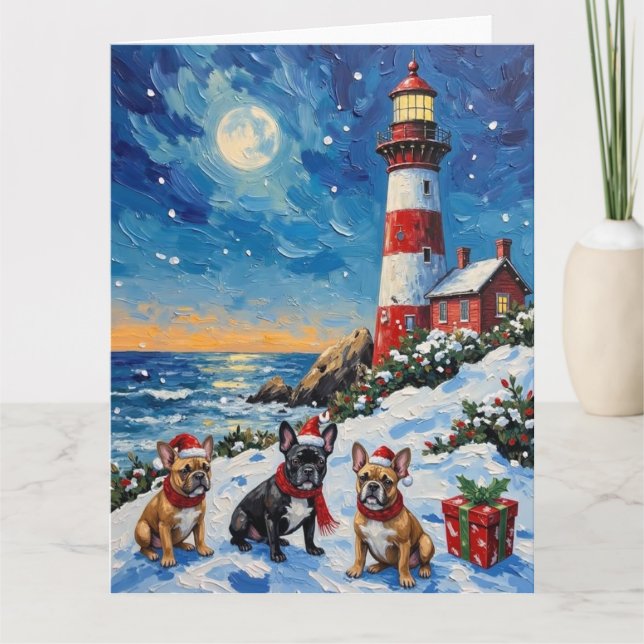 French Bulldog Christmas Lighthouse Holiday Karte (Vorderseite)