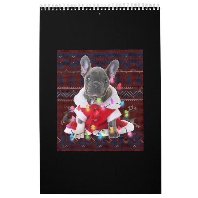 French Bulldog Christmas Lights Ugly Sweater Dog Kalender (Titelbild)